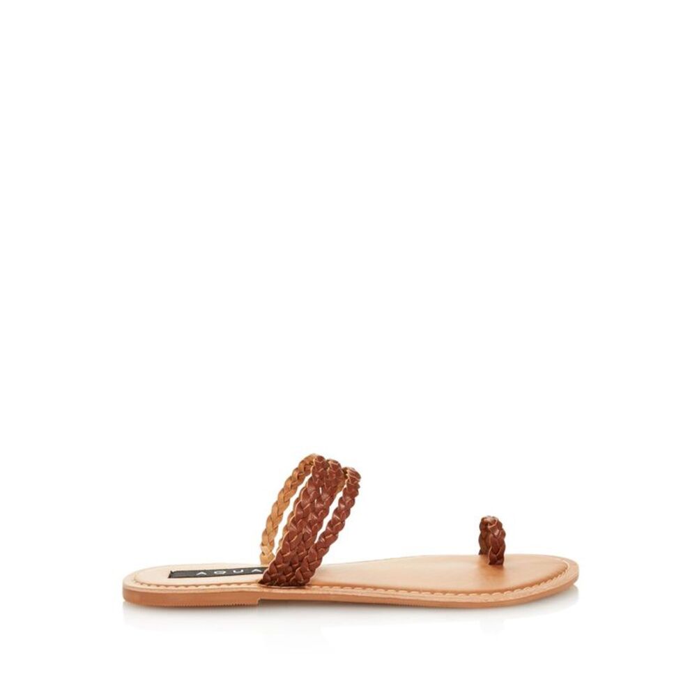 AQUA Womens Brown Braided Slay Open Toe Slip On Leather Gladiator Sandles 6